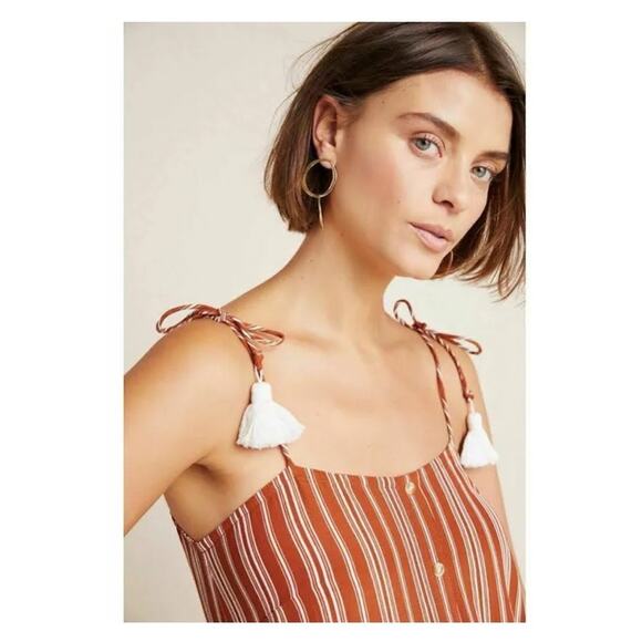 Anthropologie x Faithfull The Brand Brown Stripe Arietta Slip Maxi Dress Sz.L - Picture 4 of 16